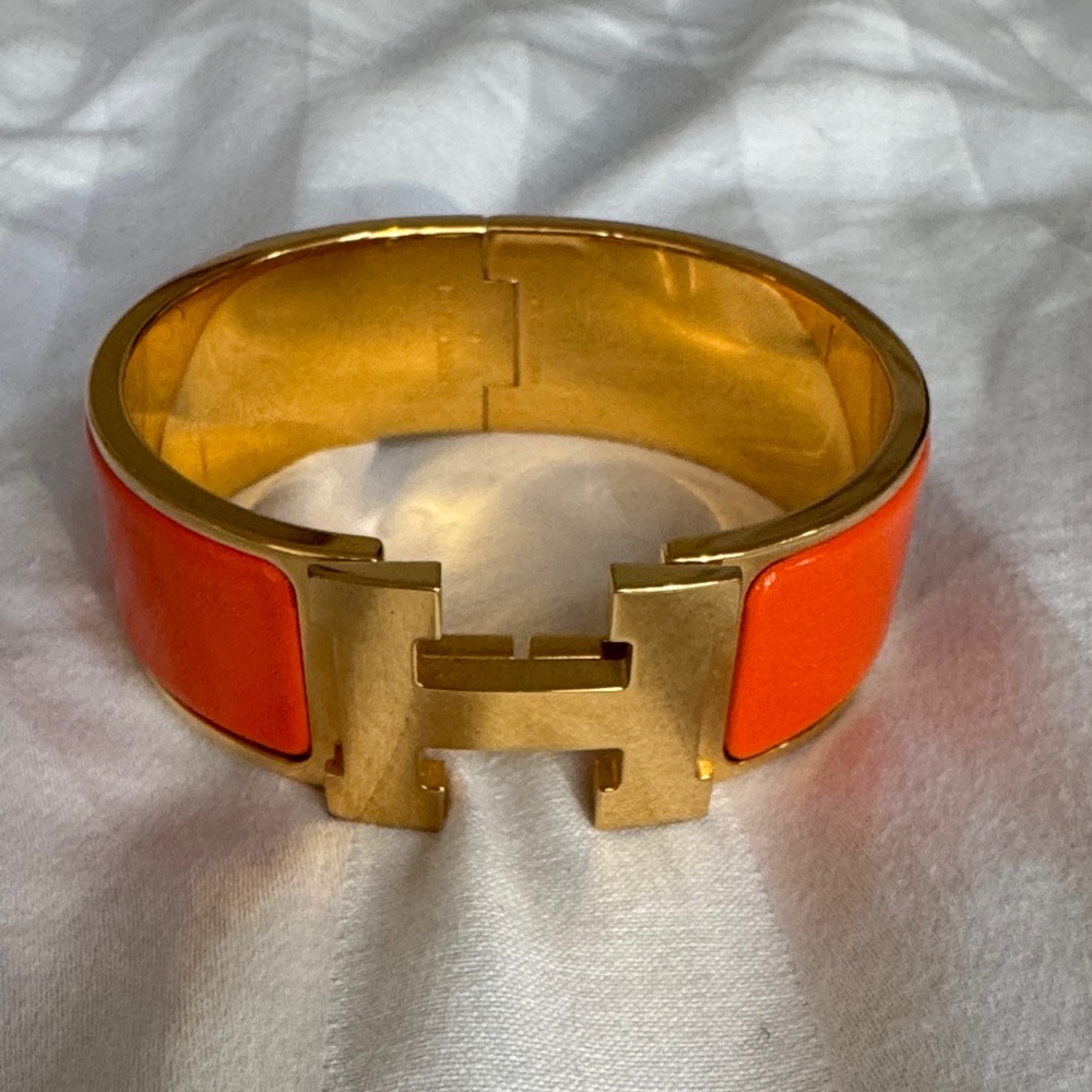 Hermes Vibrant Orange and Gold Clic Clac Bracelet